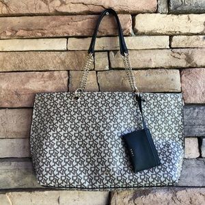 DKNY brown beige logo Claryce Tote bag with mini wallet NWT